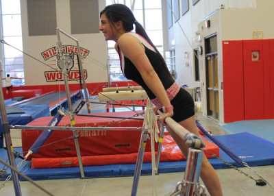 Senior Emily Suarez during gymnastics practice