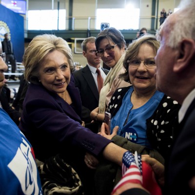 Presidential candidate Hillary Clinton meets supporters at Nashua Community College in Nashua, N.H., on Tuesday, Feb. 2, 2016, after she was officially declared the winner of the Iowa caucus. (Ryan Mcbride/Zuma Press/TNS)