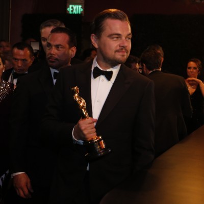 Leonardo DiCaprio at the engraving station at the 88th Academy Awards Governors Ball on Sunday, Feb. 28, 2016 at the Hollywood & Highland Center in Hollywood. (Mark Boster/Los Angeles Times/TNS)