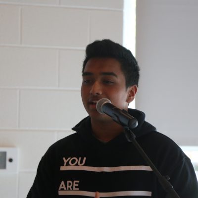 Junior Shebin Chacko speaks about racial equity at the student forum on Wednesday, Mary 3. on Photo by Sana Kadir