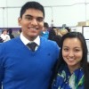 Seniors Ryan Cyriac and Felicia Phan at the Science Fair .